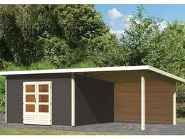 Woodfeeling | Tuinhuis Northeim 5 met Overkapping 3,3 en Achterwand | Terragrijs
