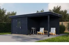 Lugarde Select Modern tuinhuis met overkapping Nunspeet 300x300cm + 300cm - Zwarte olie