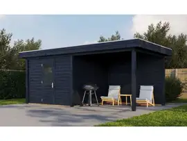 Lugarde Select Modern tuinhuis met overkapping Nunspeet 300x300cm + 300cm - Zwarte olie