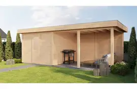 Lugarde Select Modern tuinhuis met overkapping Lelystad 300x300cm + 400cm - Onbehandeld