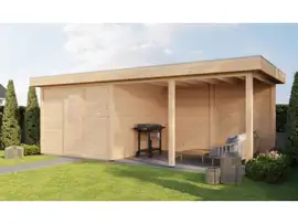 Lugarde Select Modern tuinhuis met overkapping Lelystad 300x300cm + 400cm - Onbehandeld