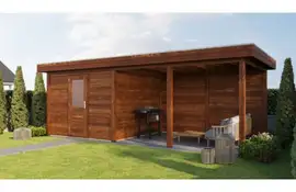 Lugarde Select Modern tuinhuis met overkapping Lelystad 300x300cm + 400cm - Bruine olie