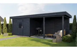 Lugarde Select Modern tuinhuis met overkapping Lelystad 300x300cm + 400cm - Zwarte olie