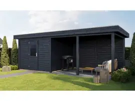 Lugarde Select Modern tuinhuis met overkapping Lelystad 300x300cm + 400cm - Zwarte olie