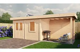 Lugarde Select Modern tuinhuis met overkapping Neerkant 388x250cm + 300cm - Onbehandeld