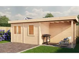 Lugarde Select Modern | Tuinhuis Neerkant met Veranda Rechts 388 + 300 x 250 | Onbehandeld
