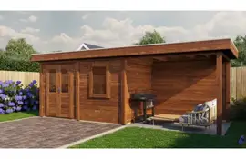 Lugarde Select Modern tuinhuis met overkapping Neerkant 388x250cm + 300cm - Bruine olie