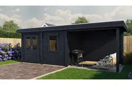 Lugarde Select Modern tuinhuis met overkapping Neerkant 388x250cm + 300cm - Zwarte olie