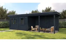 Lugarde Select Modern tuinhuis met overkapping Dronten 388x250cm + 400cm - Zwarte olie