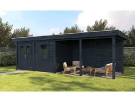 Lugarde Select Modern | Tuinhuis Dronten met Veranda Rechts 388 + 400 x 250 | Zwart Geolied