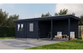 Lugarde Select Modern tuinhuis met overkapping Zutphen 388x300cm + 400cm - Zwarte olie