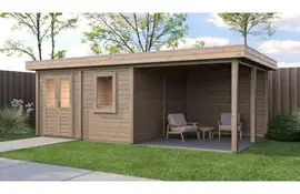 Lugarde Select Modern tuinhuis met overkapping Almere 388x388cm + 300cm - Onbehandeld