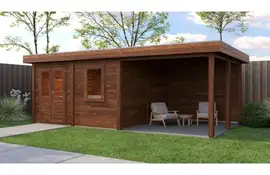 Lugarde Select Modern tuinhuis met overkapping Almere 388x388cm + 300cm - Bruine olie