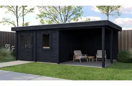 Lugarde Select Modern tuinhuis met overkapping Almere 388x388cm + 300cm - Zwarte olie