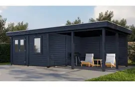 Lugarde Select Modern tuinhuis met overkapping Amstelveen 388x388cm + 400cm - Zwarte olie