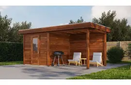 Lugarde Select Modern tuinhuis met overkapping Vught 250x250cm + 300cm - Bruine olie