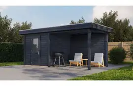 Lugarde Select Modern tuinhuis met overkapping Vught 250x250cm + 300cm - Zwarte olie