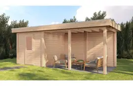 Lugarde Select Modern tuinhuis met overkapping Dordrecht 250x250cm + 400cm - Onbehandeld
