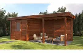 Lugarde Select Modern tuinhuis met overkapping Dordrecht 250x250cm + 400cm - Bruine olie