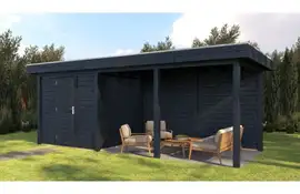 Lugarde Select Modern tuinhuis met overkapping Dordrecht 250x250cm + 400cm - Zwarte olie