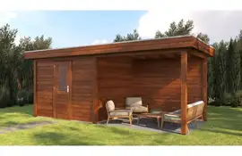 Lugarde Select Modern tuinhuis met overkapping Tilburg 300x250cm + 300cm - Bruine olie