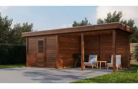 Lugarde Select Modern tuinhuis met overkapping Apeldoorn 300x250cm + 400cm - Bruine olie