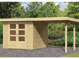 Woodfeeling | Tuinhuis Askola 3,5 met Overkapping 2,8, Zij- en Achterwand | Terragrijs