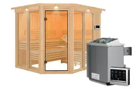 Karibu | Ainur 3 Sauna met Dakkraag | Biokachel 9 kW Externe Bediening