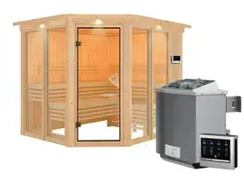 Karibu | Ainur 3 Sauna met Dakkraag | Biokachel 9 kW Externe Bediening