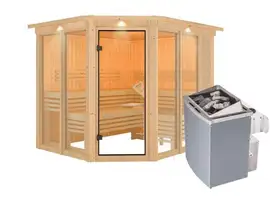 Karibu | Ainur 3 Sauna met Dakkraag | Kachel 9 kW Geïntegreerde Bediening
