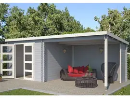 Outdoor Life Products | Tuinhuis met Overkapping Manuel 600 x 275 | Gecoat | Platinum Grey-Wit