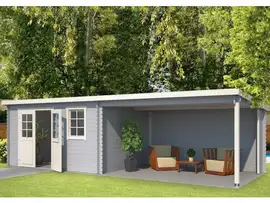 Outdoor Life Products | Tuinhuis met Overkapping Aida 760 x 275 | Gecoat | Platinum Grey-Wit
