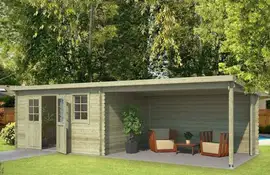 Outdoor Life Products | Tuinhuis met Overkapping Aida 760 x 275 | Geïmpregneerd | Olijfgroen