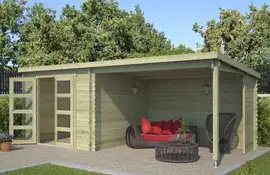 Outdoor Life Products | Tuinhuis met Overkapping Manuel 600 x 275 | Geïmpregneerd | Olijfgroen