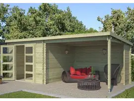 Outdoor Life Products | Tuinhuis met Overkapping Manuel 600 x 275 | Geïmpregneerd | Olijfgroen