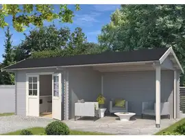 Outdoor Life Products | Tuinhuis met Overkapping Maribel 680 x 300 | Gecoat | Platinum Grey-Wit