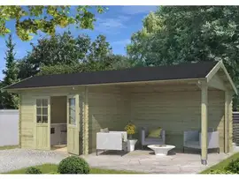 Outdoor Life Products | Tuinhuis met Overkapping Maribel 680 x 300 | Geïmpregneerd | Olijfgroen