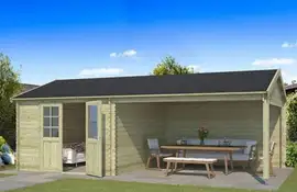 Outdoor Life Products | Tuinhuis met Overkapping Octavio 681 x 380 | Geïmpregneerd | Olijfgroen