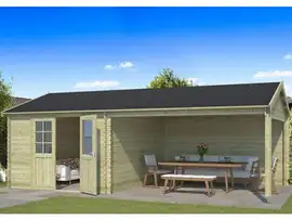Outdoor Life Products | Tuinhuis met Overkapping Octavio 681 x 380 | Geïmpregneerd | Olijfgroen