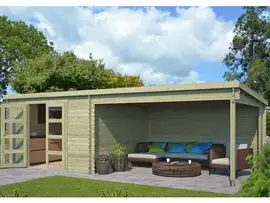 Outdoor Life Products | Tuinhuis met Overkapping Olenka 710 x 330 | Geïmpregneerd | Olijfgroen