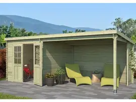 Outdoor Life Products | Tuinhuis met Overkapping Sunniva 570 x 275 | Geïmpregneerd | Olijfgroen