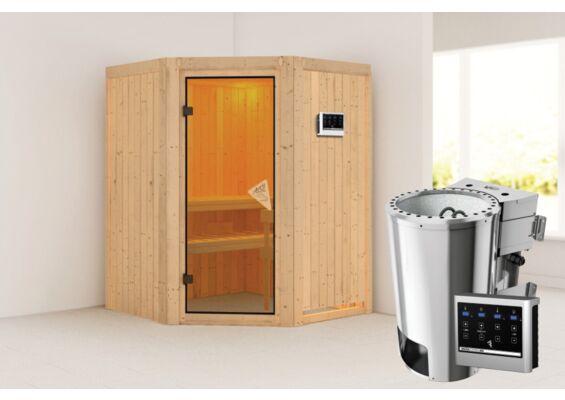 Karibu | Minja Sauna | Bronzeglas Deur | Kachel 3,6 kW Externe Bediening