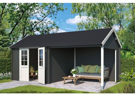 Outdoor Life Products | Tuinhuis met Overkapping Fraya 570 x 275 | Gecoat | Carbon Grey-Wit