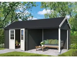 Outdoor Life Products | Tuinhuis met Overkapping Fraya 570 x 275 | Gecoat | Carbon Grey-Wit