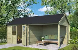Outdoor Life Products | Tuinhuis met Overkapping Fraya 570 x 275 | Geïmpregneerd | Olijfgroen
