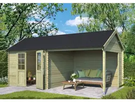 Outdoor Life Products | Tuinhuis met Overkapping Fraya 570 x 275 | Geïmpregneerd | Olijfgroen