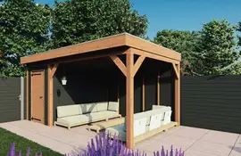 Fonteyn | Tuinhuis met Overkapping Traditioneel 5500 x 3300 | Zwart Geïmpregneerde Vuren Wanden