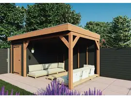 Fonteyn | Tuinhuis met Overkapping Traditioneel 5500 x 3300 | Zwart Geïmpregneerde Vuren Wanden