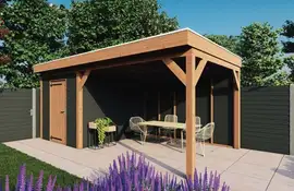 Fonteyn | Tuinhuis met Overkapping Traditioneel 6100 x 3300 | Zwart Geïmpregneerde Vuren Wanden