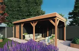 Fonteyn | Tuinhuis met Overkapping Traditioneel 7300 x 3300 | Zwart Geïmpregneerde Vuren Wanden
